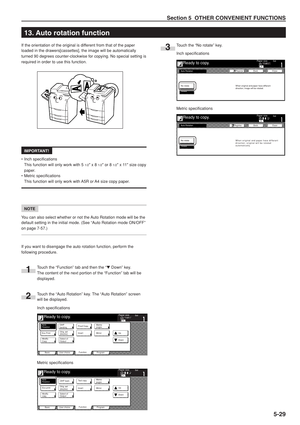 Auto rotation function, Ready to copy | TA Triumph-Adler DC 2075 User Manual | Page 75 / 263