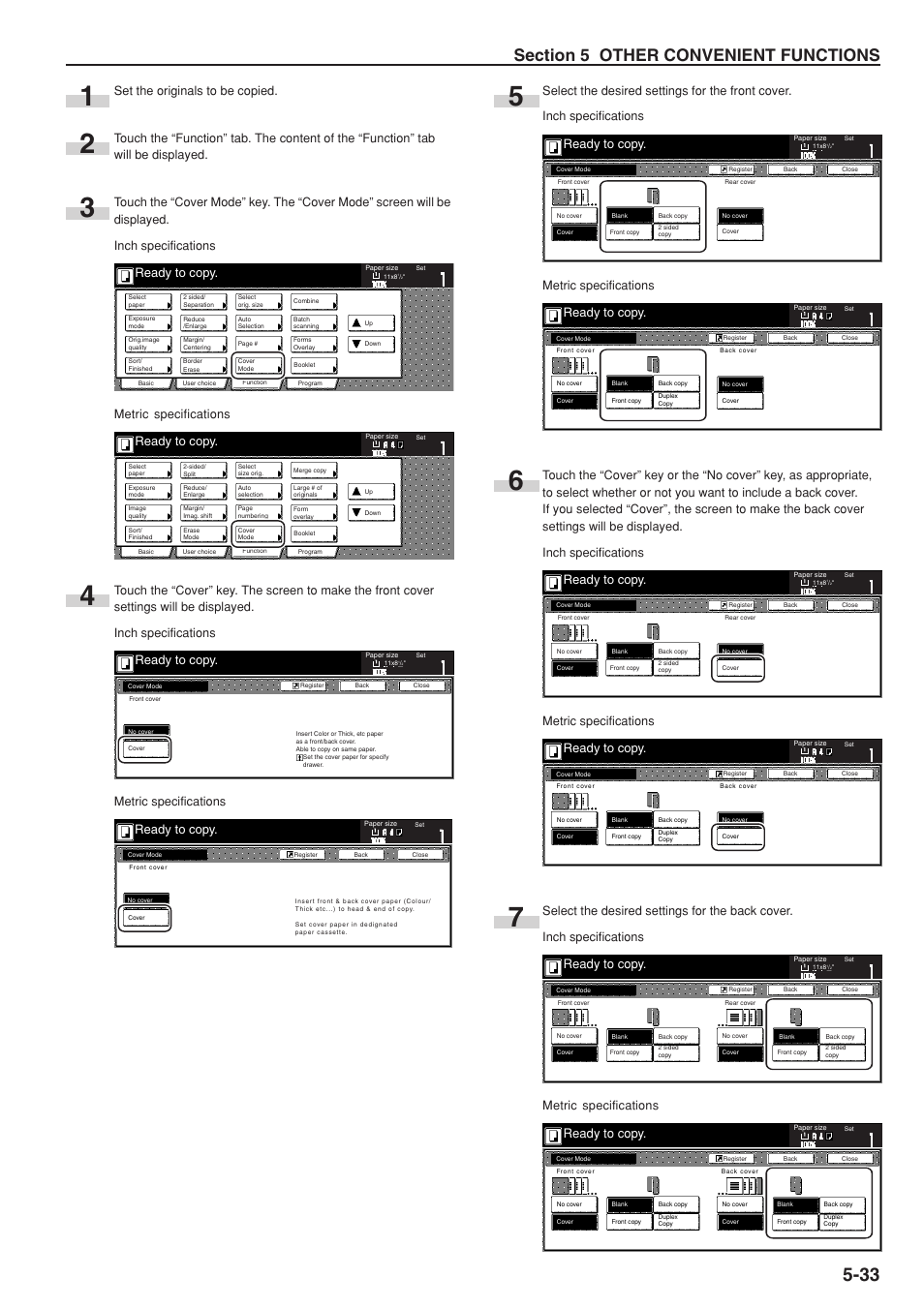 Ready to copy, Set the originals to be copied, Metric specifications | TA Triumph-Adler DC 2075 User Manual | Page 79 / 263