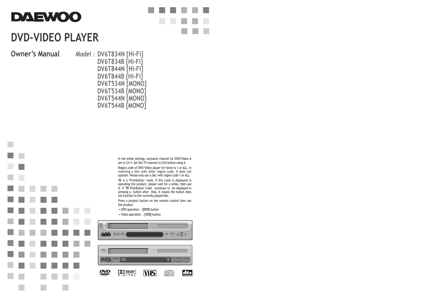 Daewoo DV6T534B User Manual | 28 pages