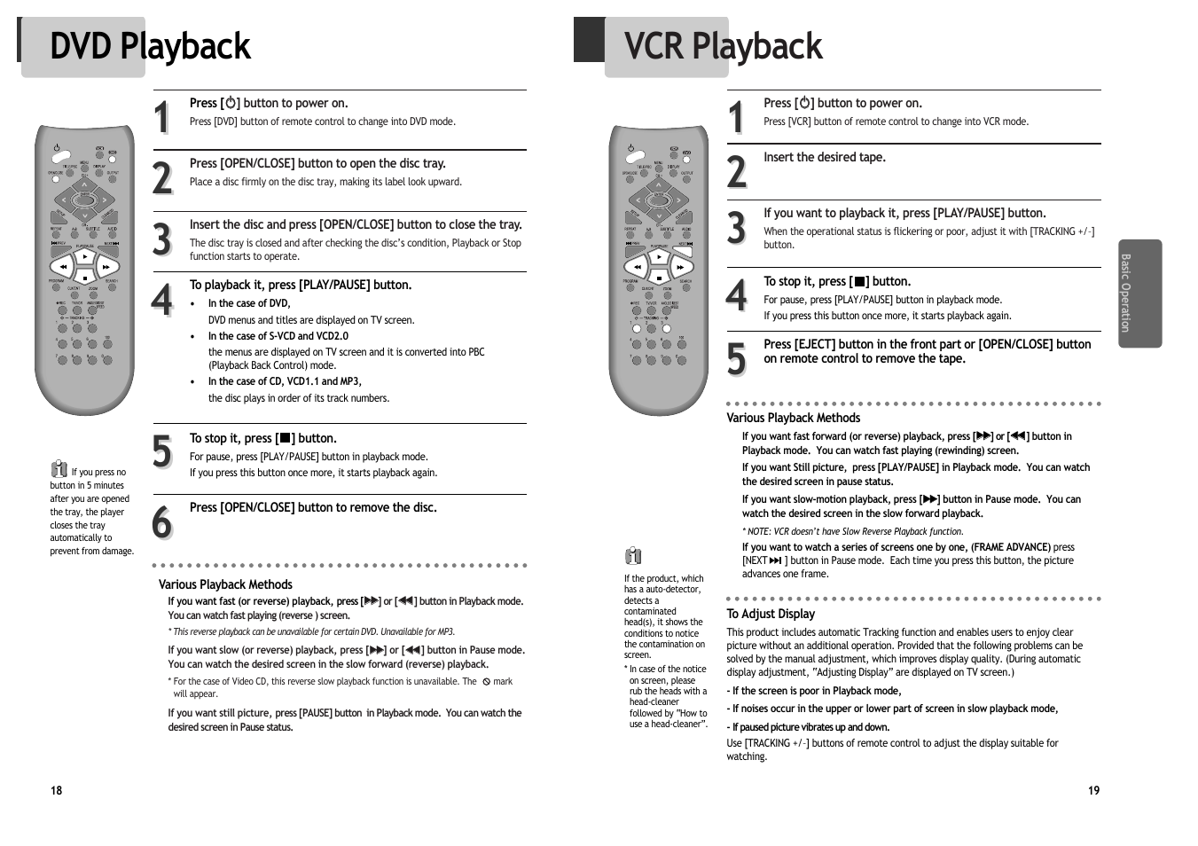 Dvd playback, Vcr playback | Daewoo DV6T534B User Manual | Page 12 / 28