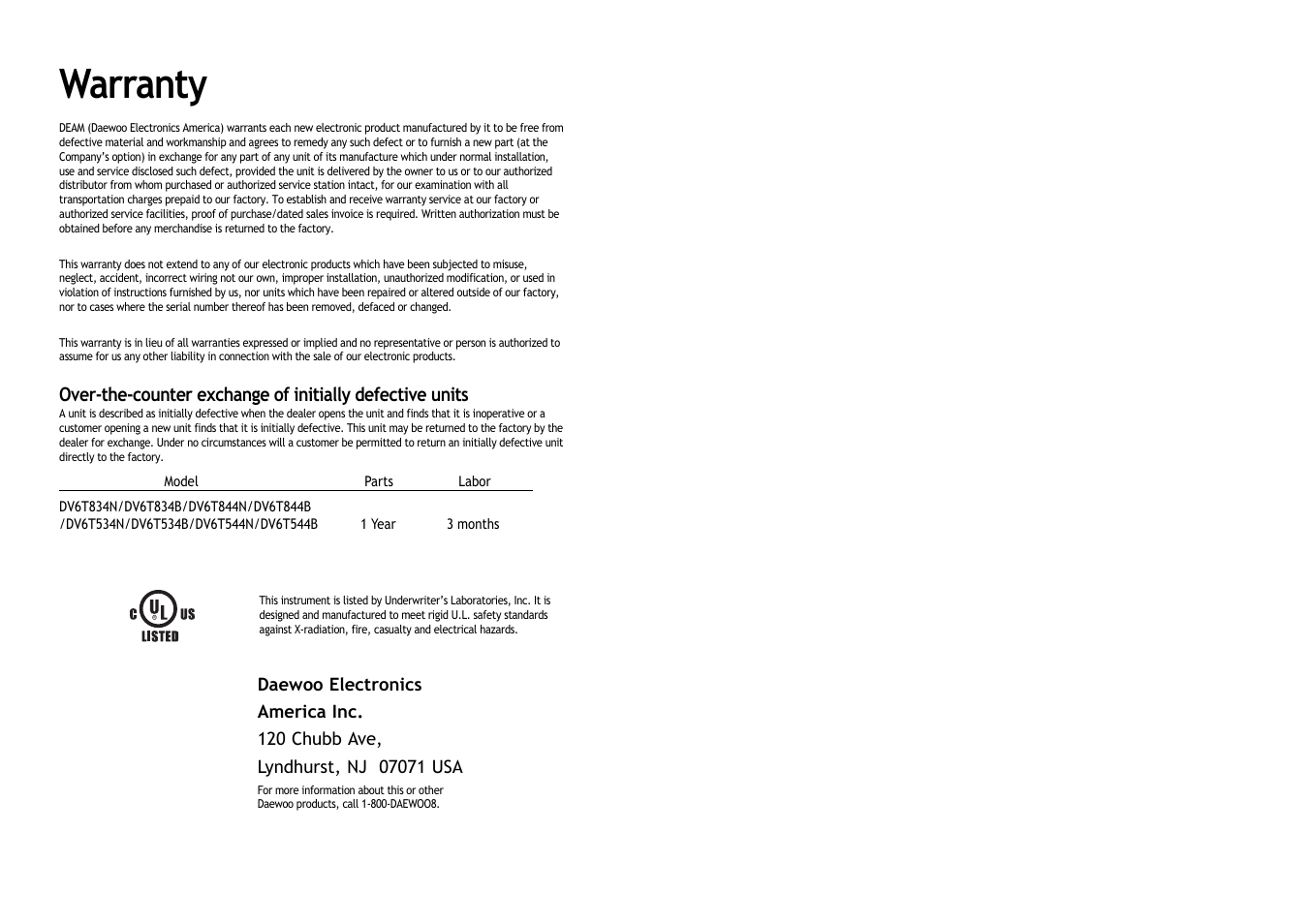 Warranty | Daewoo DV6T534B User Manual | Page 28 / 28