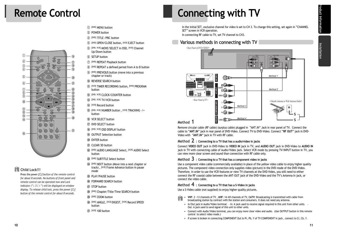 Remote control, Connecting with tv, Various methods in connecting with tv | Daewoo DV6T534B User Manual | Page 8 / 28