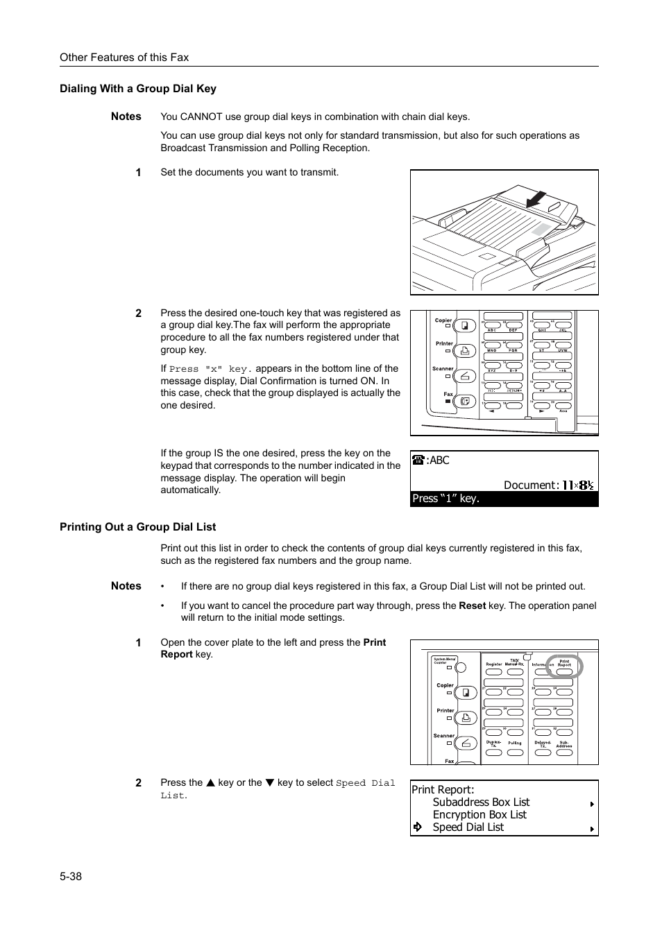 Dialing with a group dial key, Printing out a group dial list | TA Triumph-Adler DC 2116 User Manual | Page 134 / 219