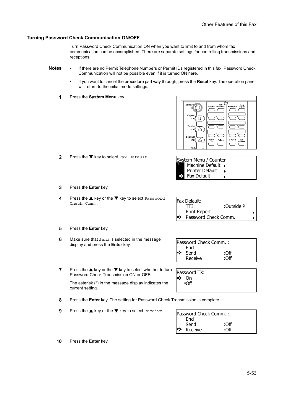 Turning password check communication on/off, Turning password check communication on/off -53 | TA Triumph-Adler DC 2116 User Manual | Page 149 / 219