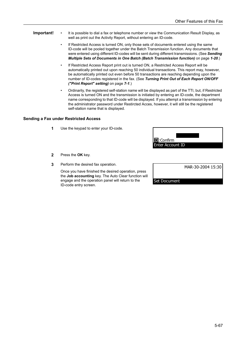 Sending a fax under restricted access, Sending a fax under restricted access -67 | TA Triumph-Adler DC 2116 User Manual | Page 163 / 219