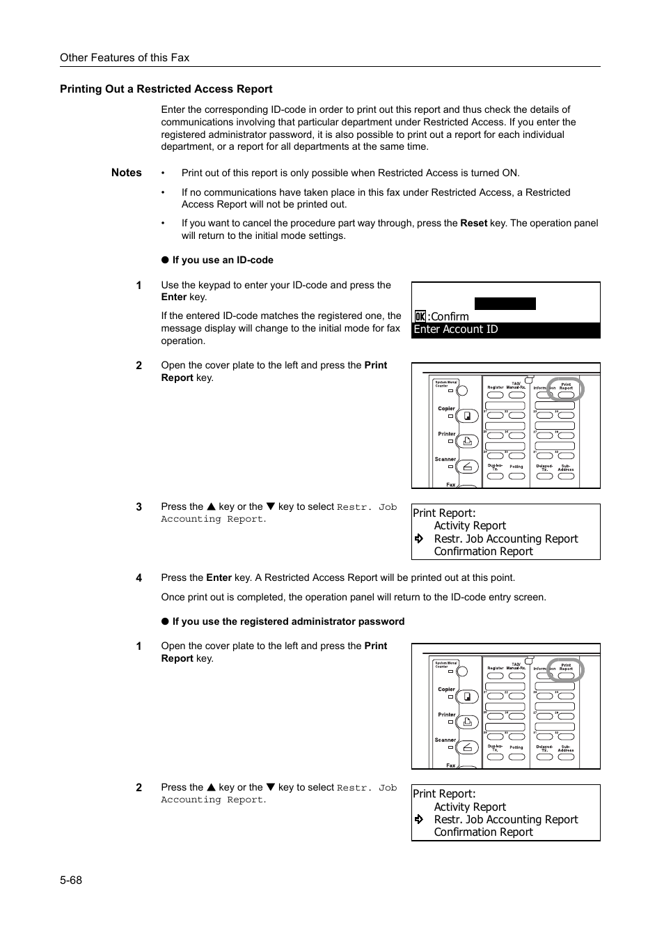 Printing out a restricted access report, Printing out a restricted access report -68 | TA Triumph-Adler DC 2116 User Manual | Page 164 / 219