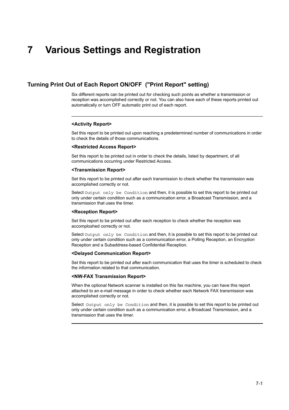 7 various settings and registration, Various settings and registration -1, 7various settings and registration | TA Triumph-Adler DC 2116 User Manual | Page 171 / 219