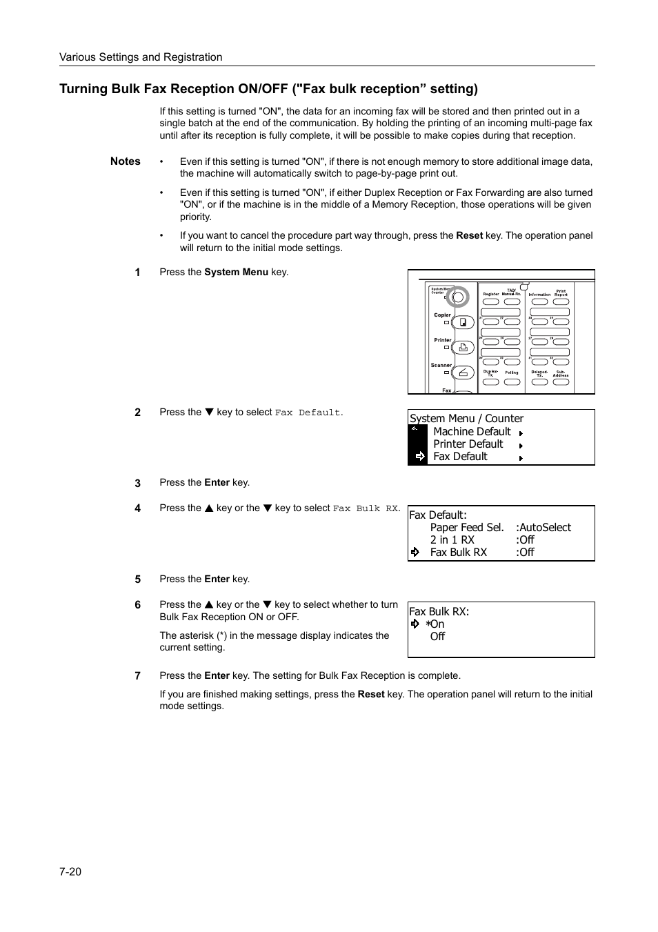 Turning bulk fax reception on/off ("fa | TA Triumph-Adler DC 2116 User Manual | Page 190 / 219