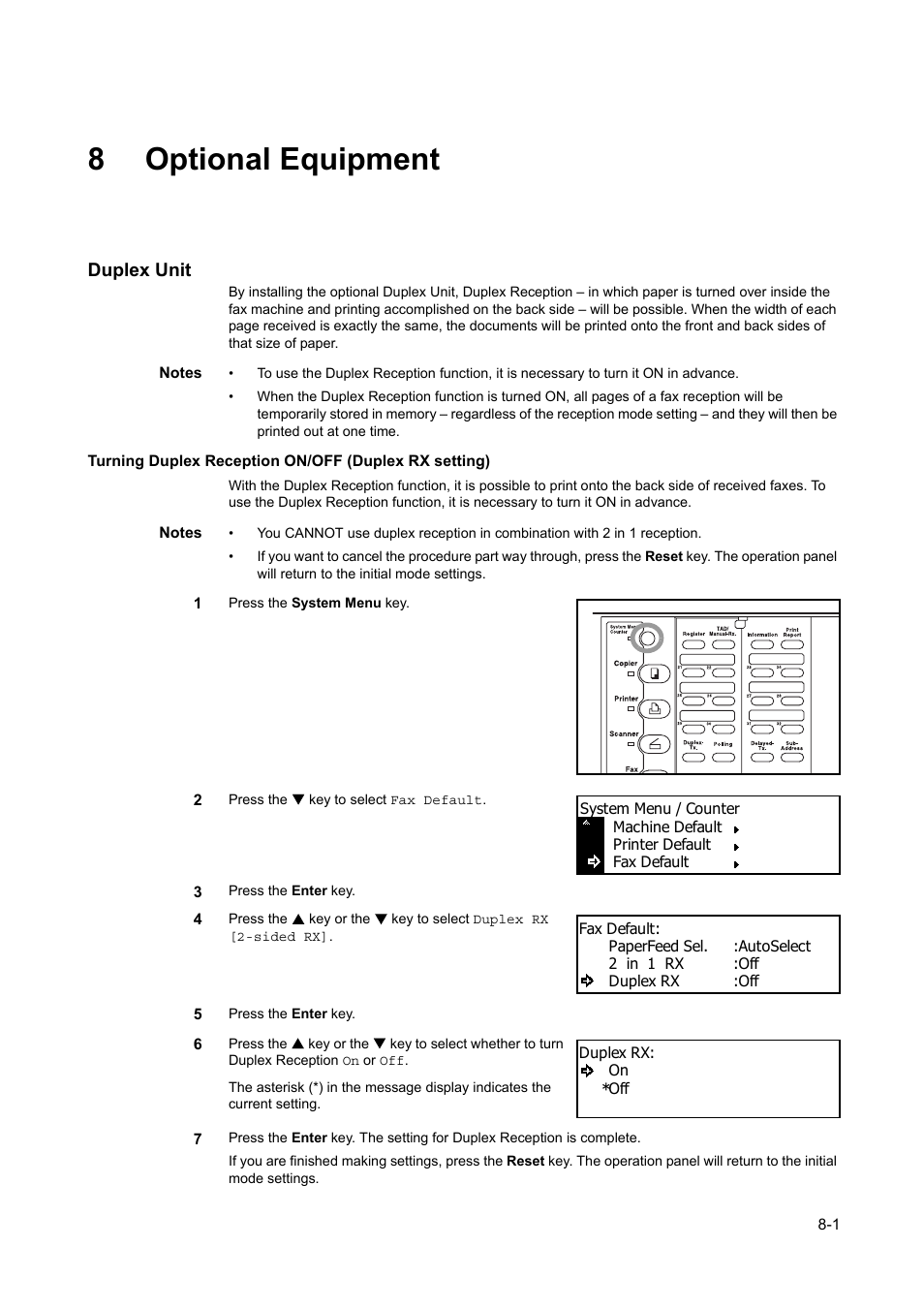 8 optional equipment, Duplex unit, 8 optional | Equipment, Duplex unit -1, 8optional equipment | TA Triumph-Adler DC 2116 User Manual | Page 191 / 219