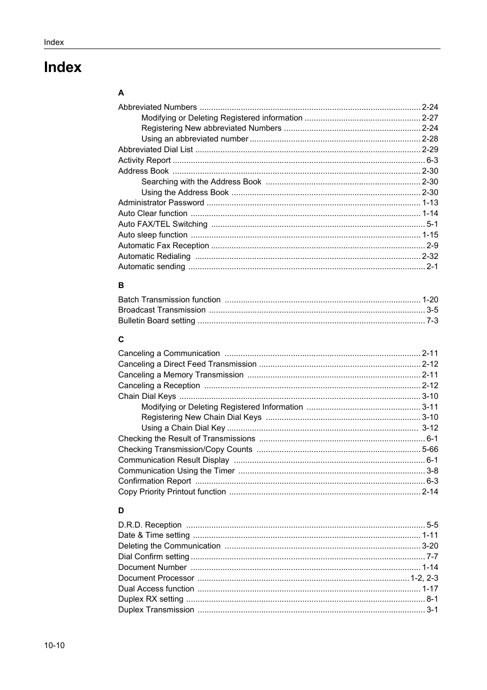 Index, Index -10 | TA Triumph-Adler DC 2116 User Manual | Page 210 / 219