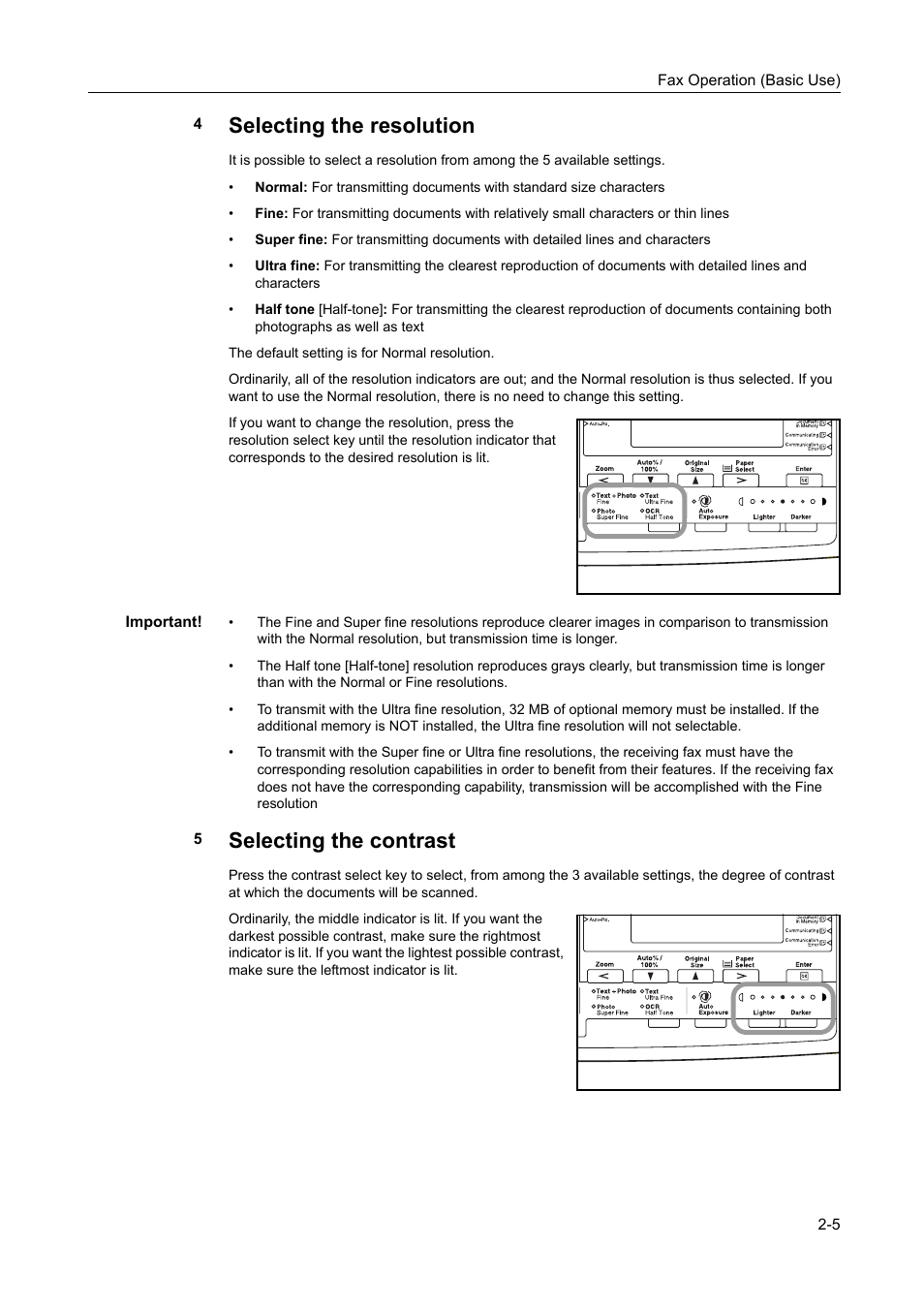 Selecting the resolution, Selecting the contrast | TA Triumph-Adler DC 2116 User Manual | Page 41 / 219