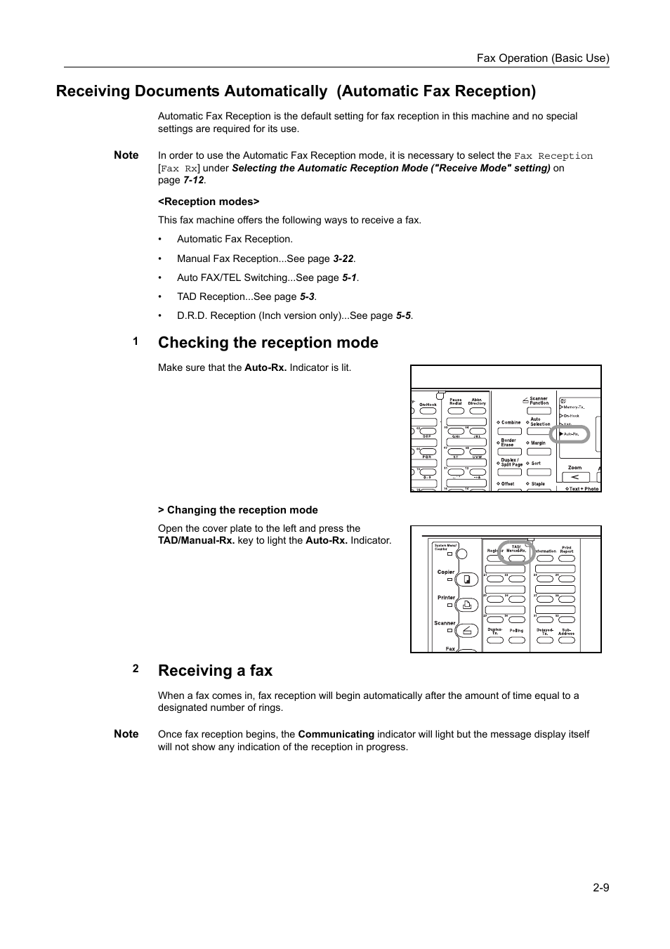 Checking the reception mode, Receiving a fax | TA Triumph-Adler DC 2116 User Manual | Page 45 / 219