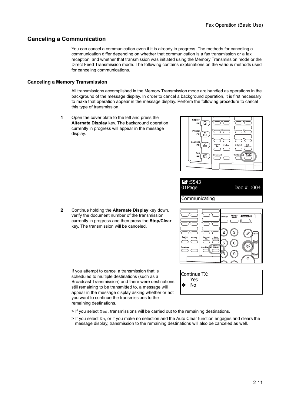 Canceling a communication, Canceling a memory transmission, Canceling a communication -11 | Canceling a memory transmission -11 | TA Triumph-Adler DC 2116 User Manual | Page 47 / 219