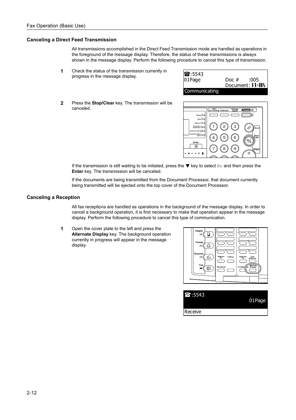 Canceling a direct feed transmission, Canceling a reception | TA Triumph-Adler DC 2116 User Manual | Page 48 / 219