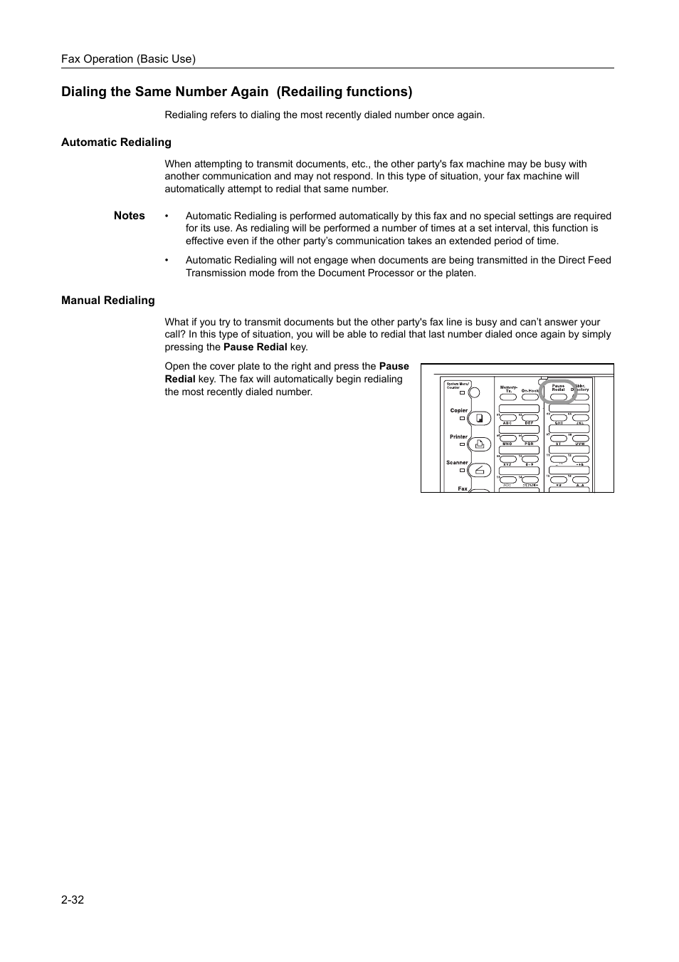 Automatic redialing, Manual redialing, Automatic redialing -32 manual redialing -32 | TA Triumph-Adler DC 2116 User Manual | Page 68 / 219