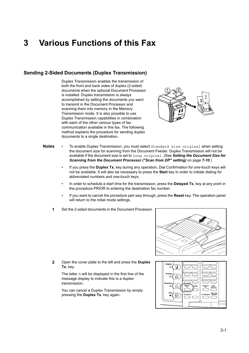 3 various functions of this fax, Sending 2-sided documents (duplex transmission), Various functions of this fax -1 | Sending 2-sided documents (duplex transmission) -1, 3various functions of this fax | TA Triumph-Adler DC 2116 User Manual | Page 69 / 219