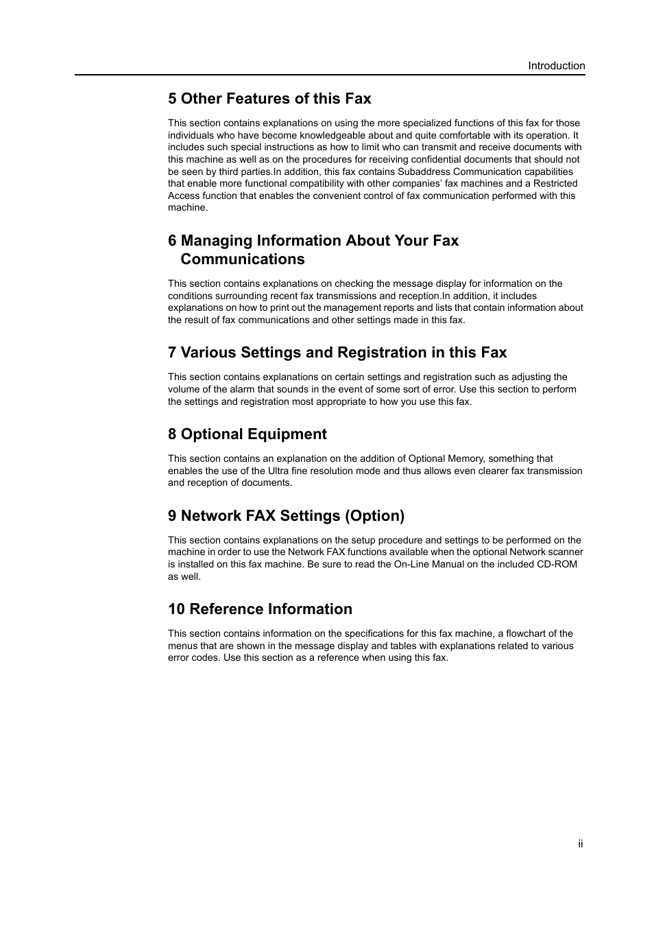 5 other features of this fax, 7 various settings and registration in this fax, 8 optional equipment | 9 network fax settings (option), 10 reference information | TA Triumph-Adler DC 2116 User Manual | Page 7 / 219