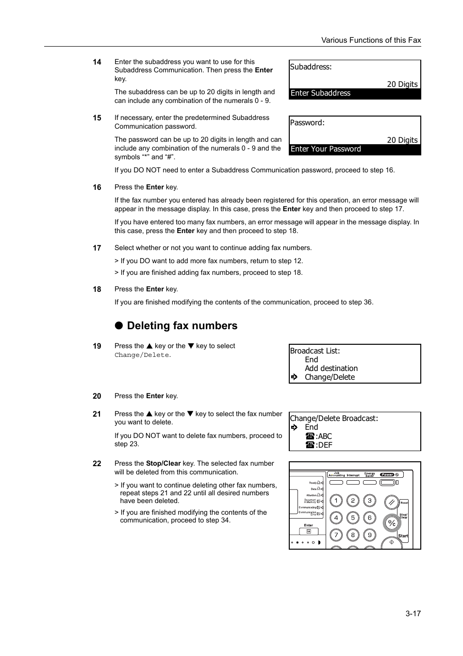 Odeleting fax numbers | TA Triumph-Adler DC 2116 User Manual | Page 85 / 219