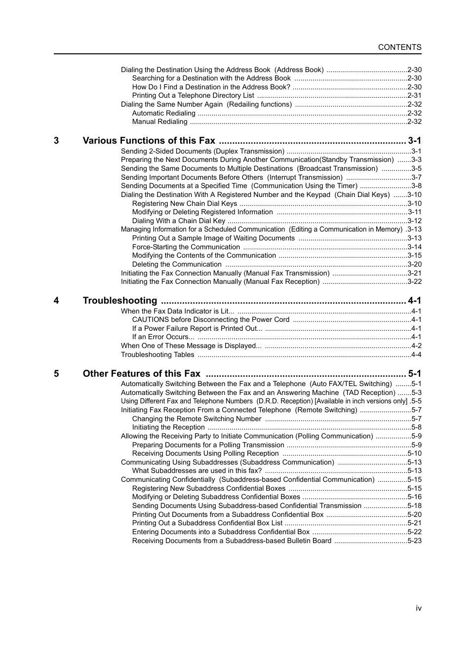 3various functions of this fax -1, 4 troubleshooting -1, 5other features of this fax -1 | TA Triumph-Adler DC 2116 User Manual | Page 9 / 219