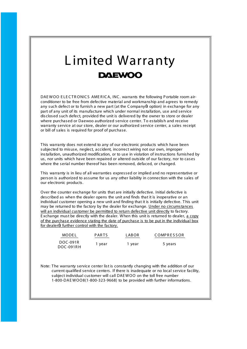 L imited warranty | Daewoo DOC-091RH User Manual | Page 11 / 11