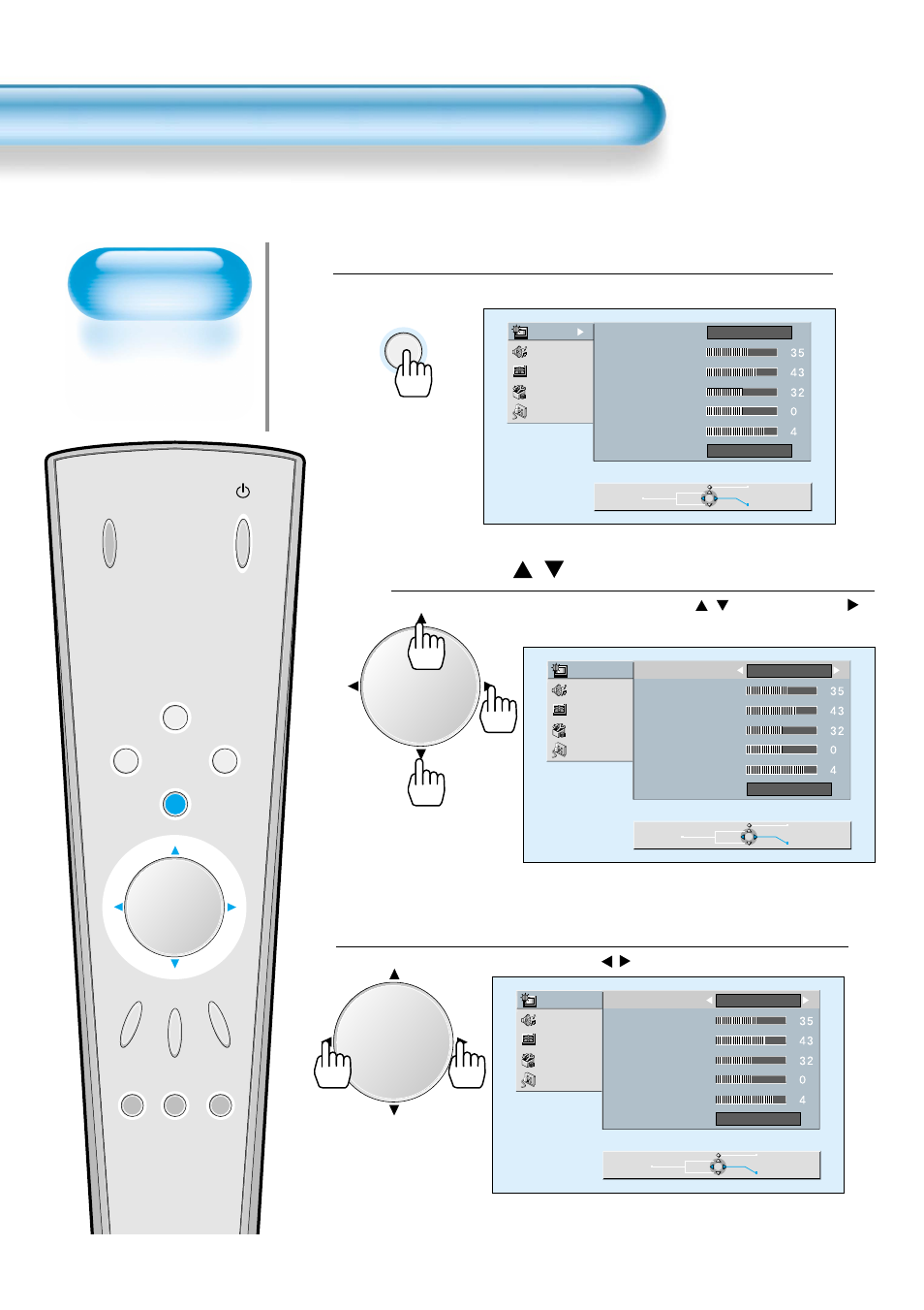 Press the / button, Select the custom mode, Press the menu button | Customizing picture, Menu | Daewoo DP-42WM User Manual | Page 32 / 51