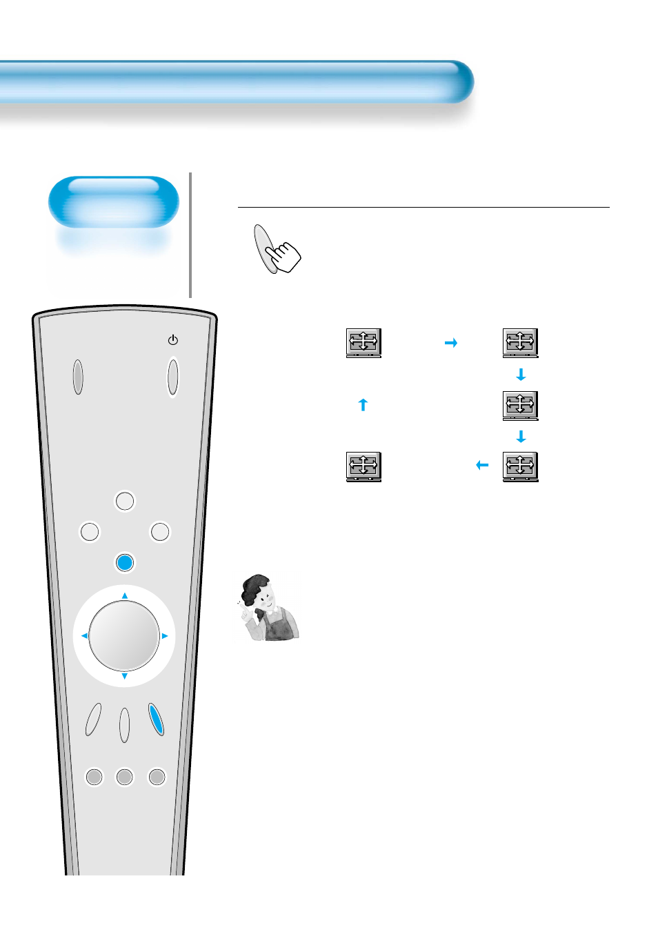 Press the screen mode button, Adjusting screen size | Daewoo DP-42WM User Manual | Page 34 / 51