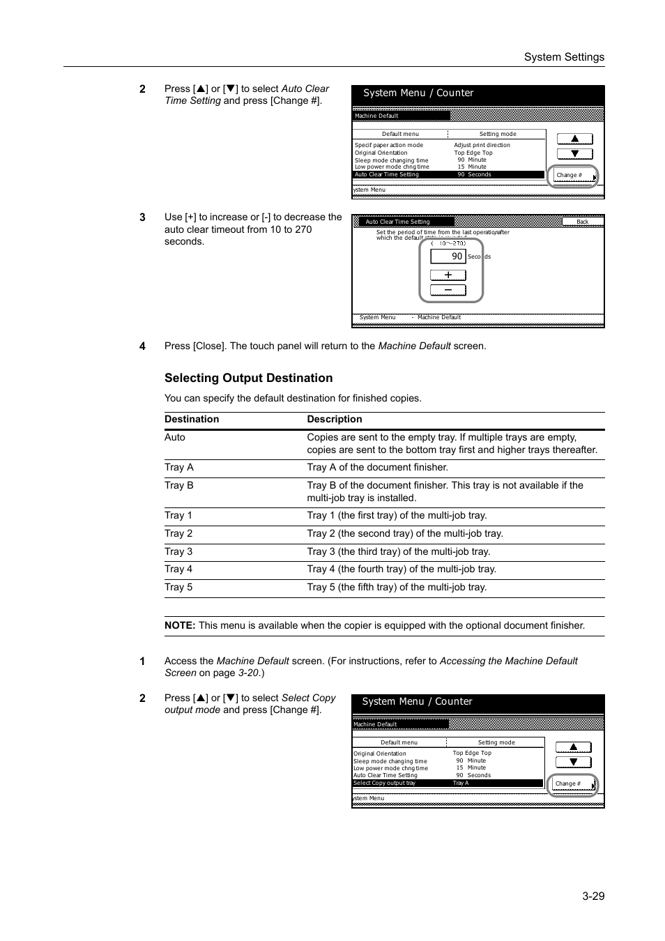 Selecting output destination -29, Selecting output destination, System settings 3-29 2 | TA Triumph-Adler DC 2162 User Manual | Page 129 / 210