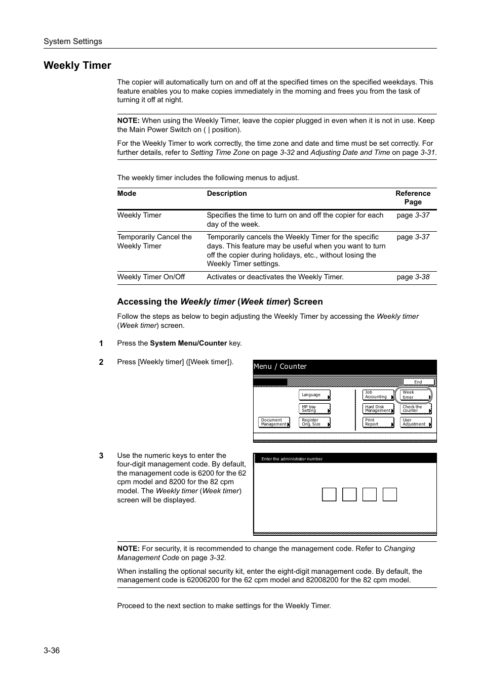 Weekly timer, Weekly timer -36, Accessing the weekly timer ( week timer ) screen | TA Triumph-Adler DC 2162 User Manual | Page 136 / 210