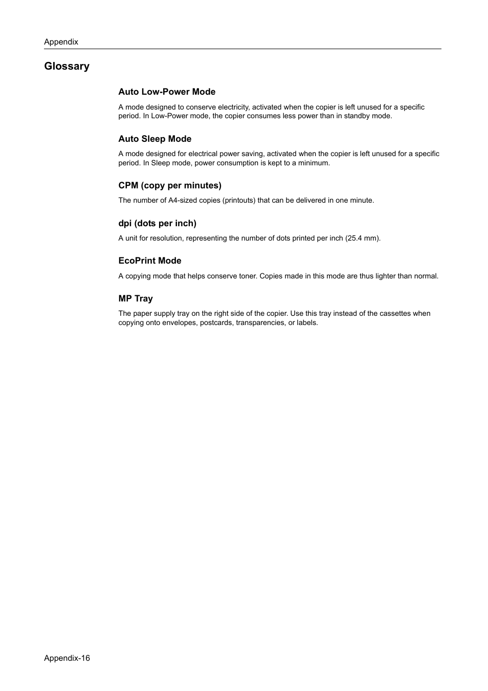 Glossary, Glossary...appendix-16 | TA Triumph-Adler DC 2162 User Manual | Page 204 / 210