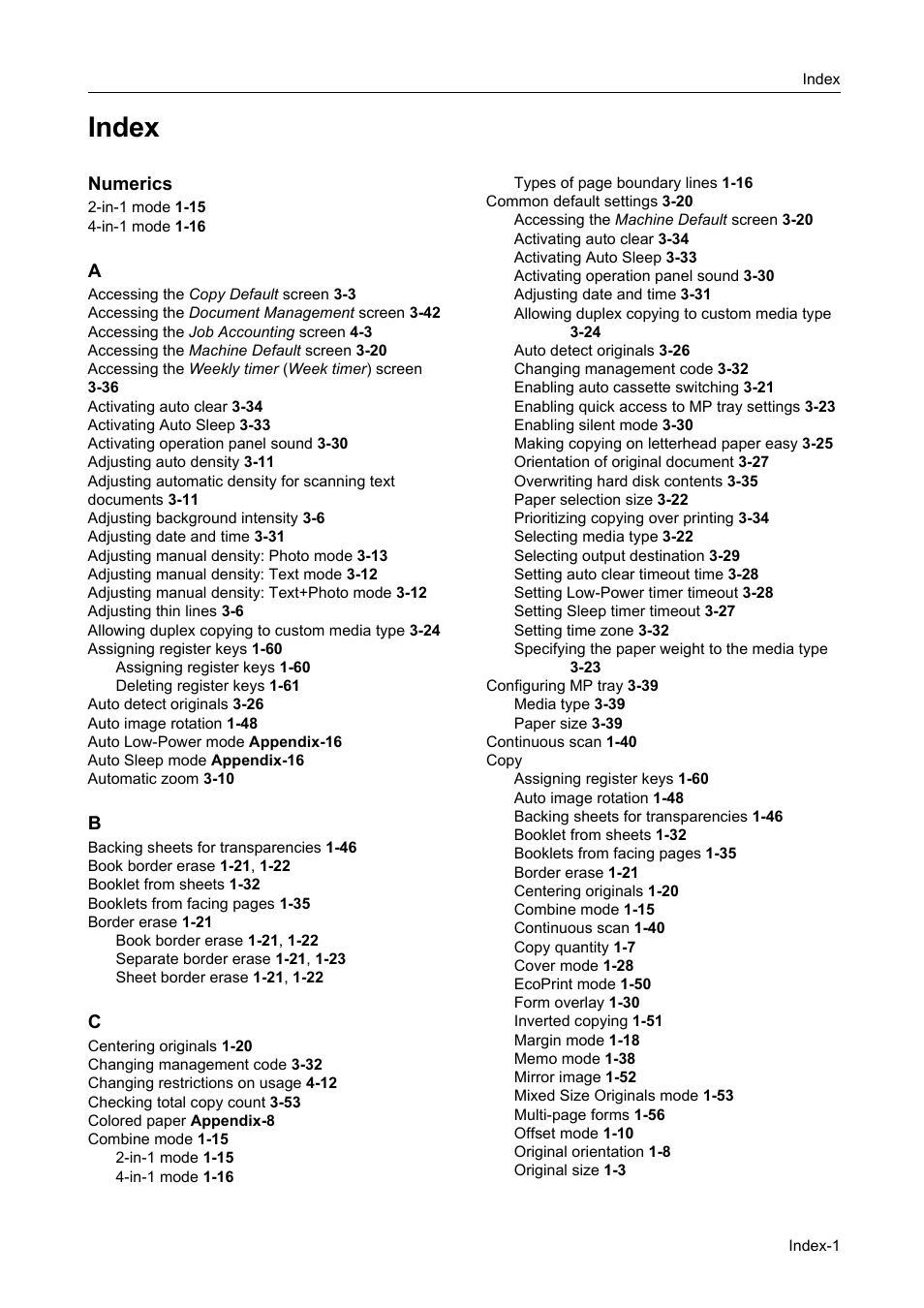 Index | TA Triumph-Adler DC 2162 User Manual | Page 205 / 210