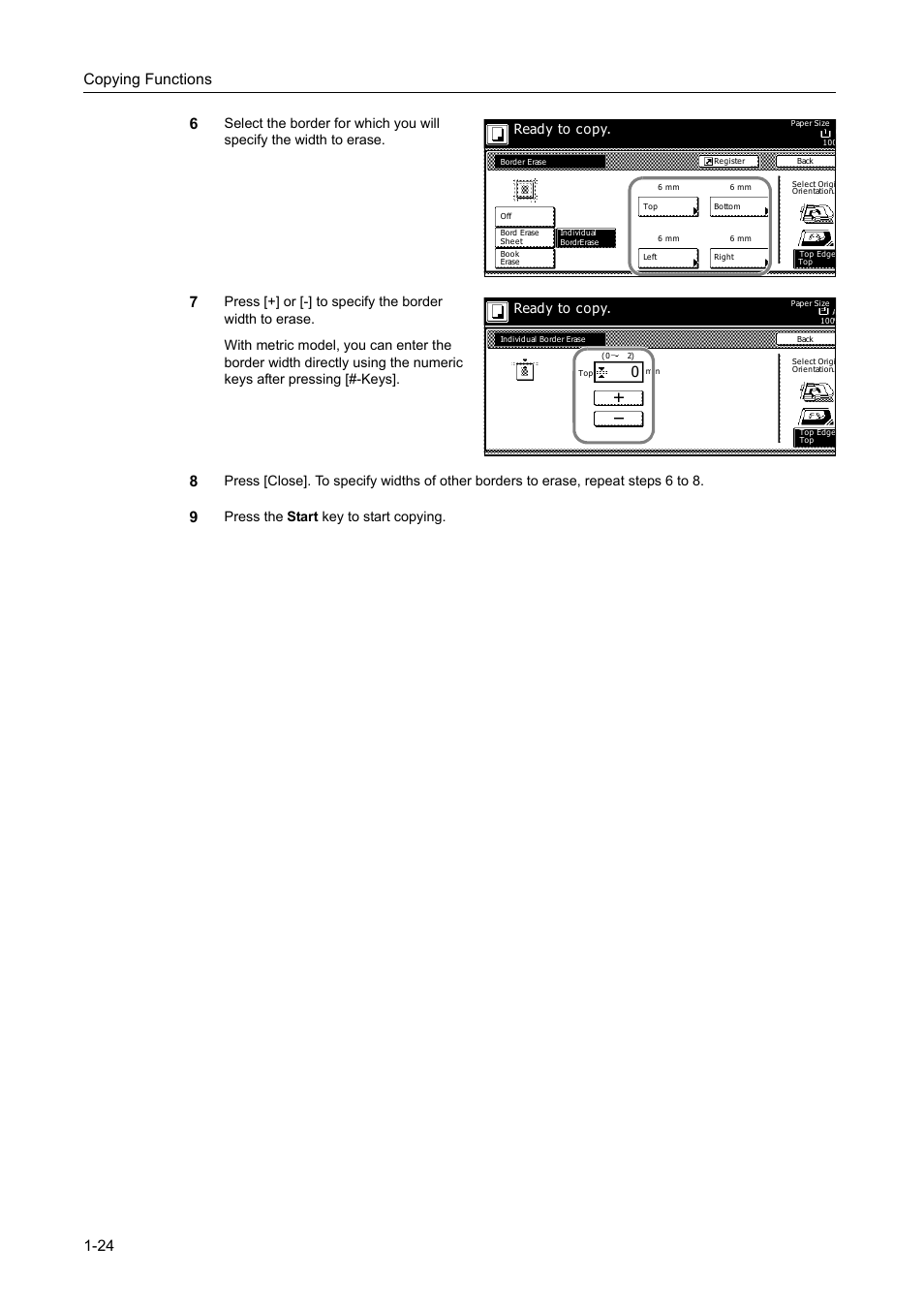 Copying functions 1-24 6, Ready to copy | TA Triumph-Adler DC 2162 User Manual | Page 30 / 210