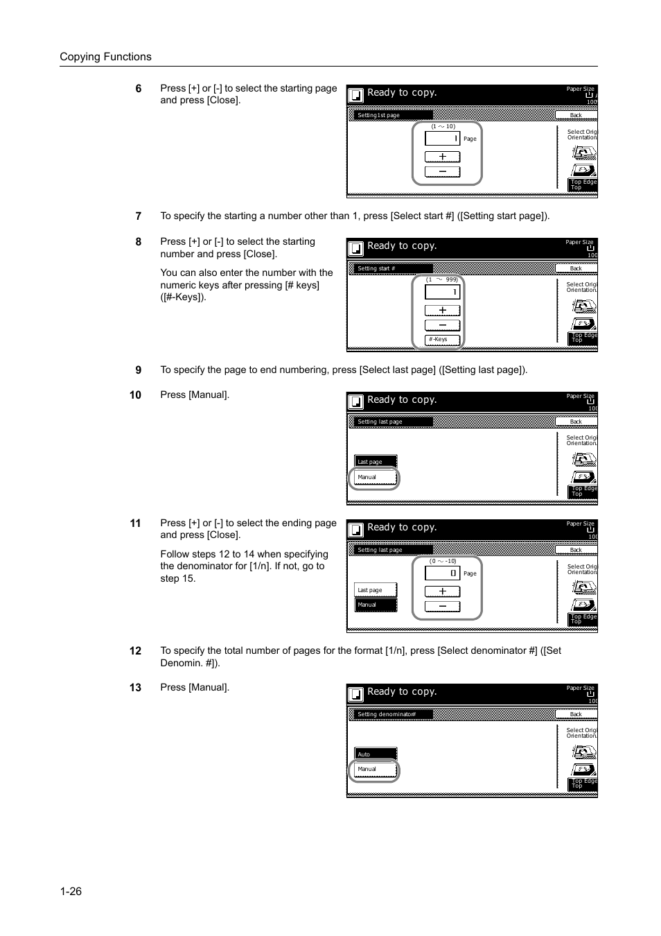 Copying functions 1-26 6, Press [manual, Ready to copy | TA Triumph-Adler DC 2162 User Manual | Page 32 / 210