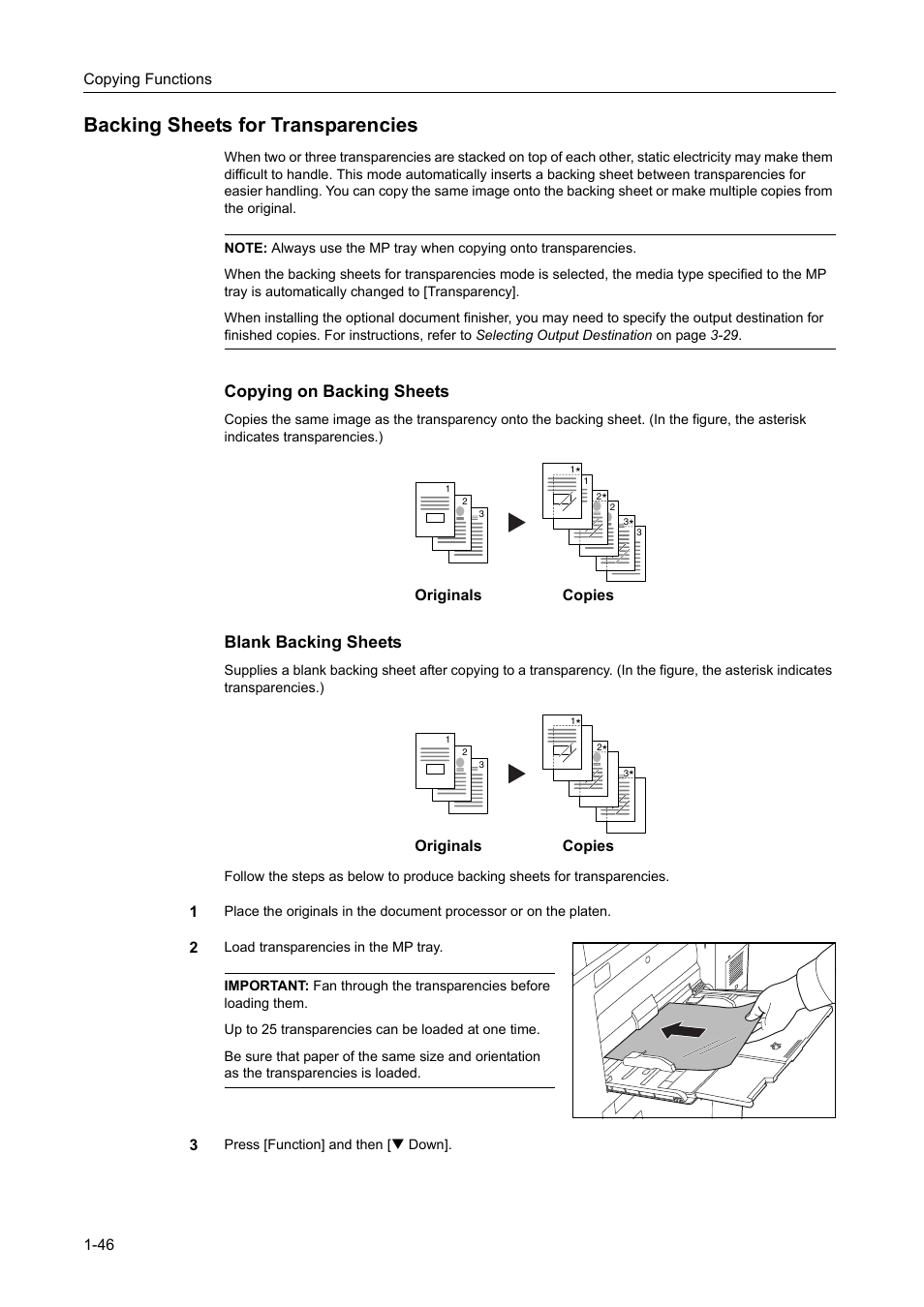 Backing sheets for transparencies, Backing sheets for transparencies -46, Copying on backing sheets | Blank backing sheets | TA Triumph-Adler DC 2162 User Manual | Page 52 / 210