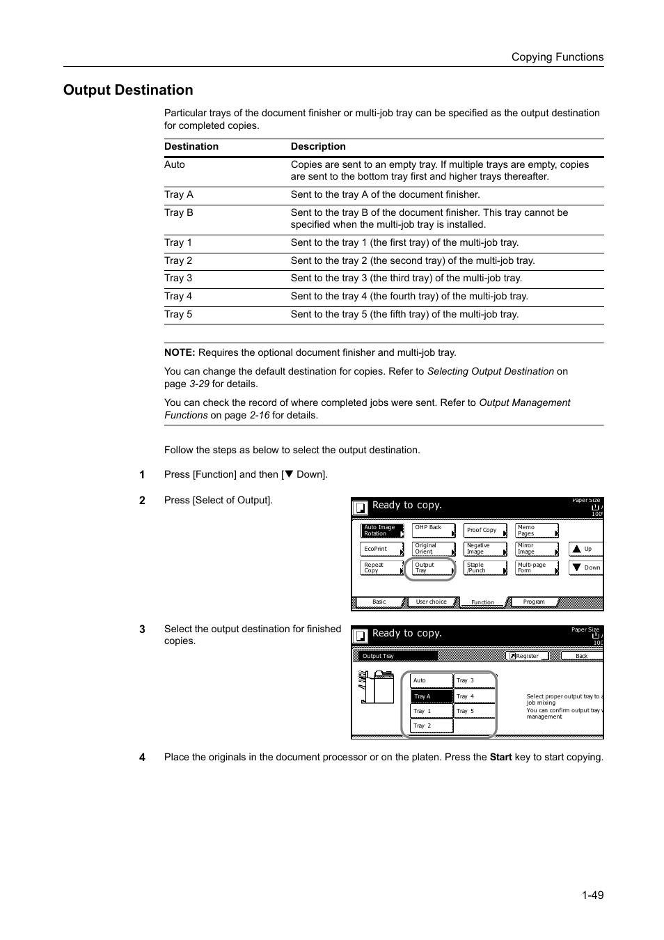 Output destination, Output destination -49, Copying functions 1-49 | TA Triumph-Adler DC 2162 User Manual | Page 55 / 210