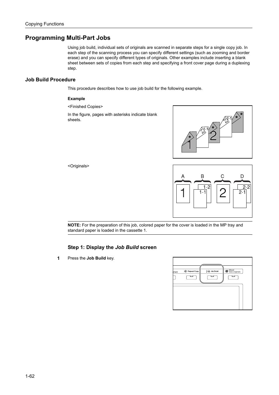 Programming multi-part jobs, Job build procedure, Programming multi-part jobs -62 | TA Triumph-Adler DC 2162 User Manual | Page 68 / 210