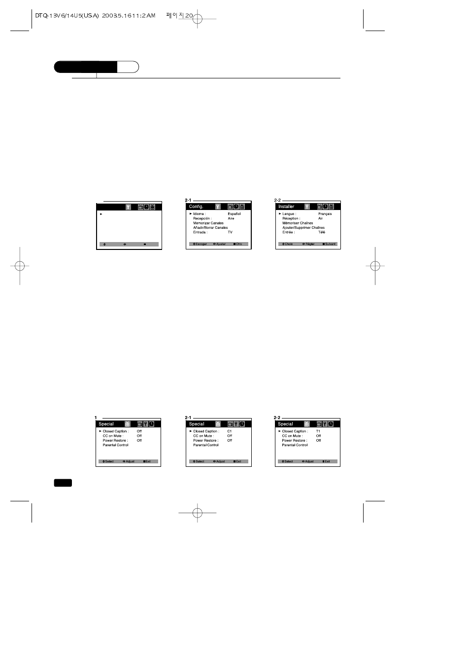Additional features, Changing the language of the on-screen menus, Captioning | Daewoo DTQ 13V1FC User Manual | Page 23 / 27