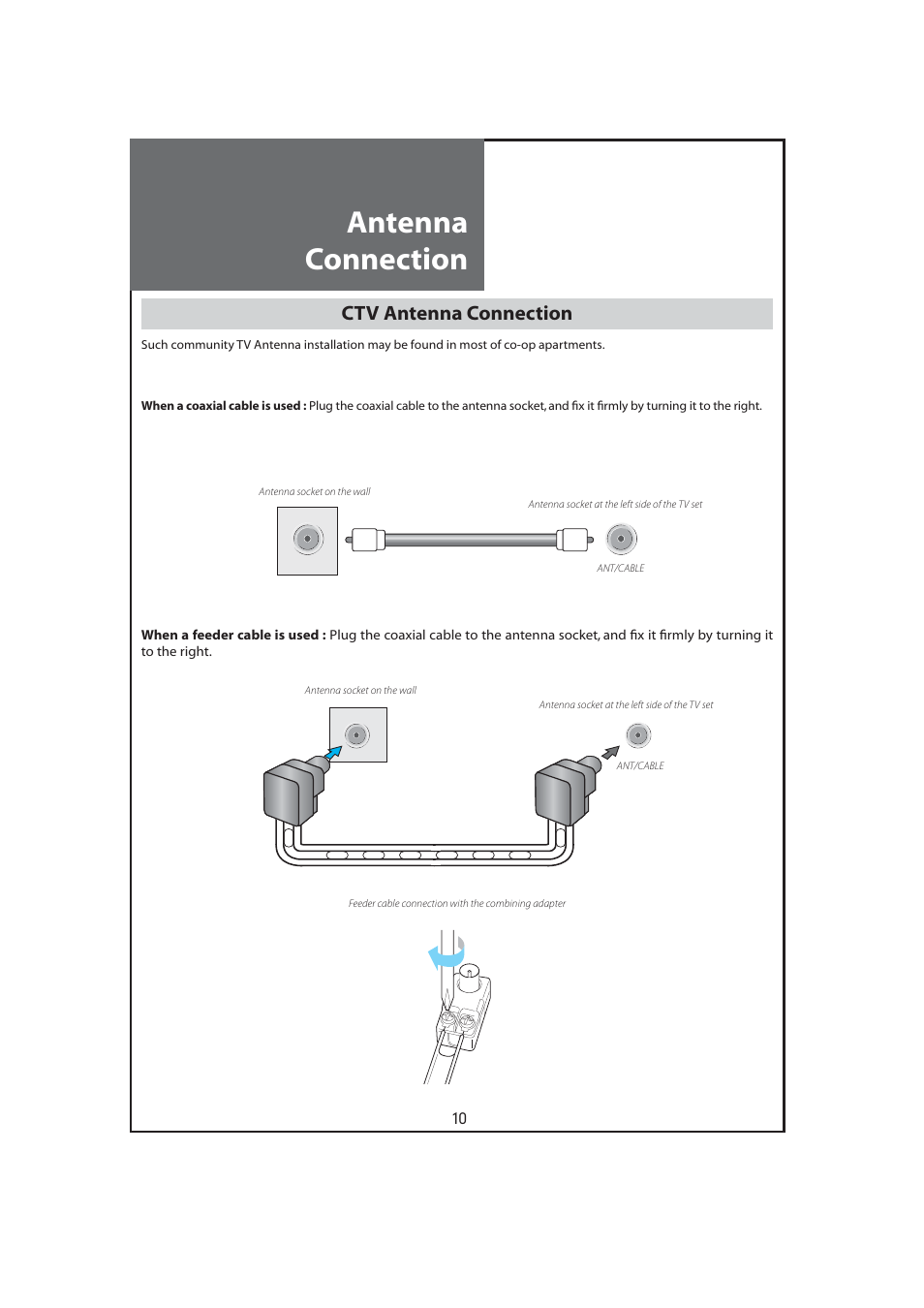 Antenna connection, Ctv antenna connection | Daewoo DLT-32C7 User Manual | Page 10 / 53