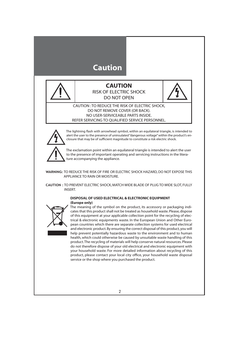 Caution | Daewoo DLT-32C7 User Manual | Page 2 / 53