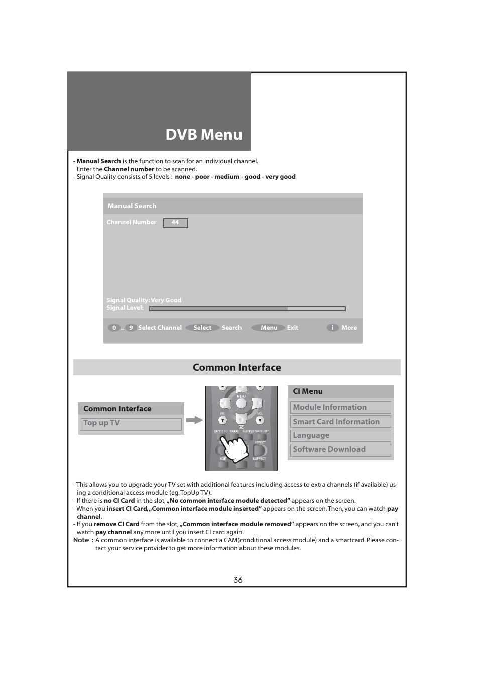 Dvb menu, Common interface | Daewoo DLT-32C7 User Manual | Page 36 / 53
