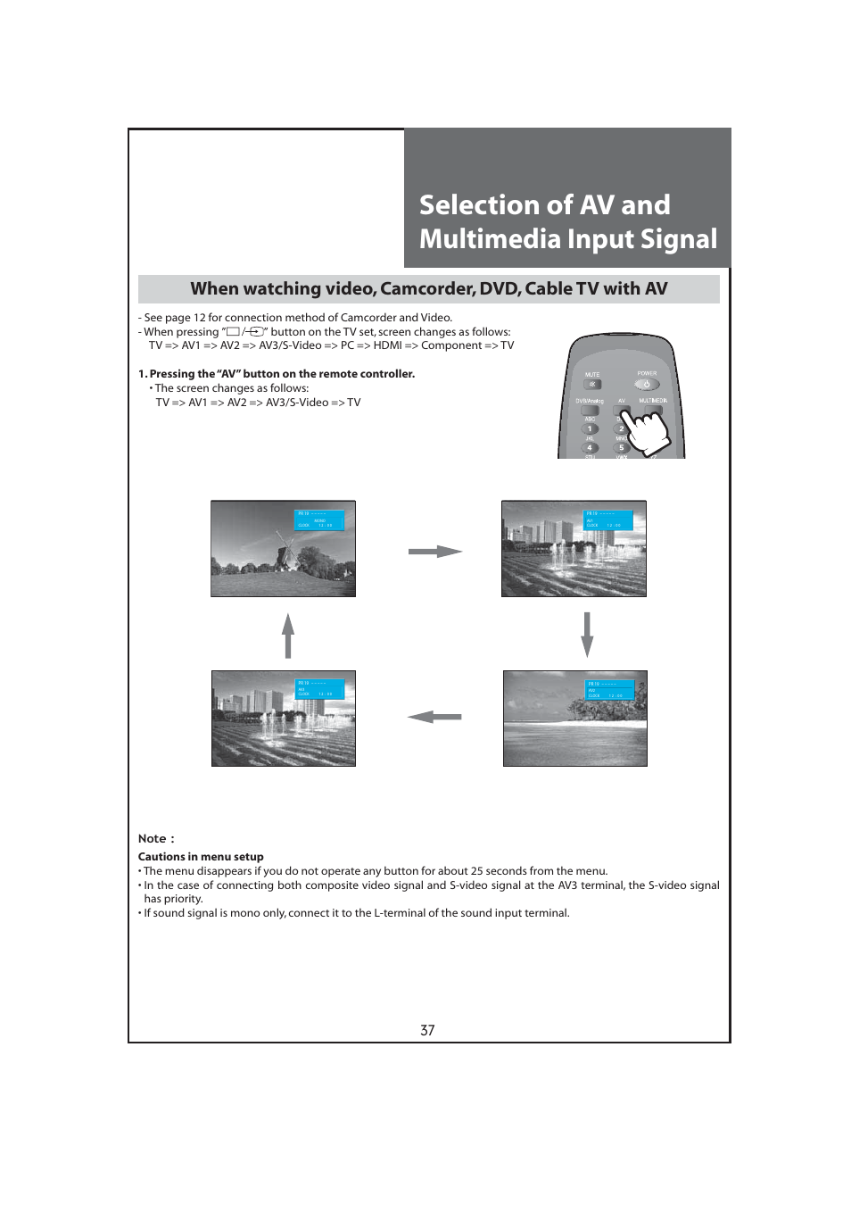 Selection of av and multimedia input signal | Daewoo DLT-32C7 User Manual | Page 37 / 53