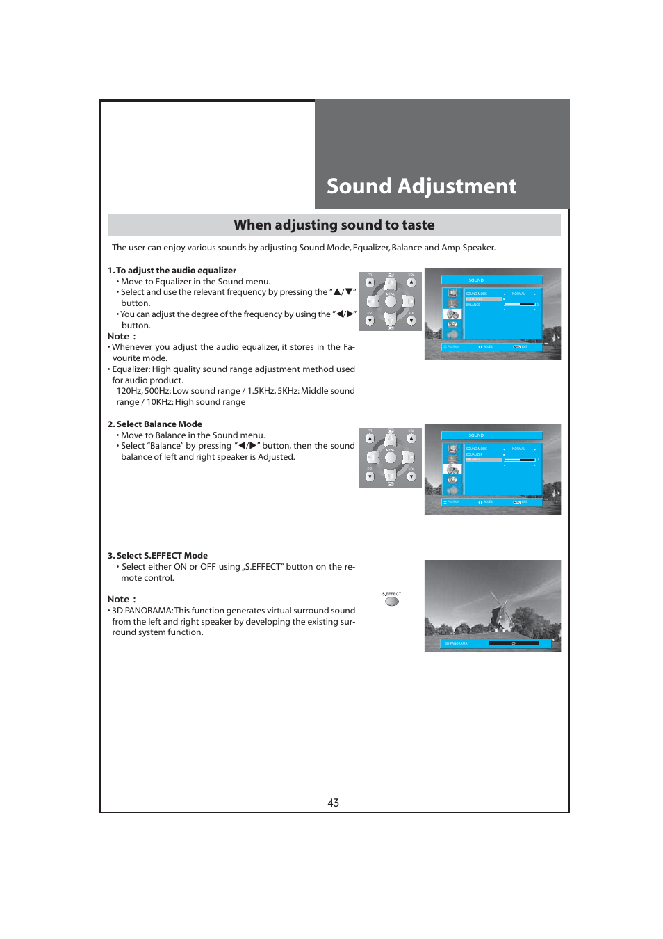 Sound adjustment, When adjusting sound to taste | Daewoo DLT-32C7 User Manual | Page 43 / 53