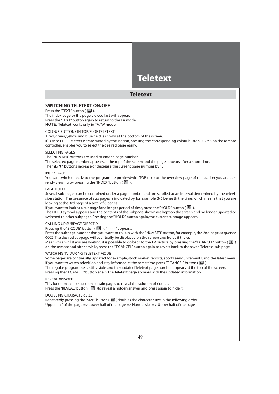 Teletext | Daewoo DLT-32C7 User Manual | Page 49 / 53
