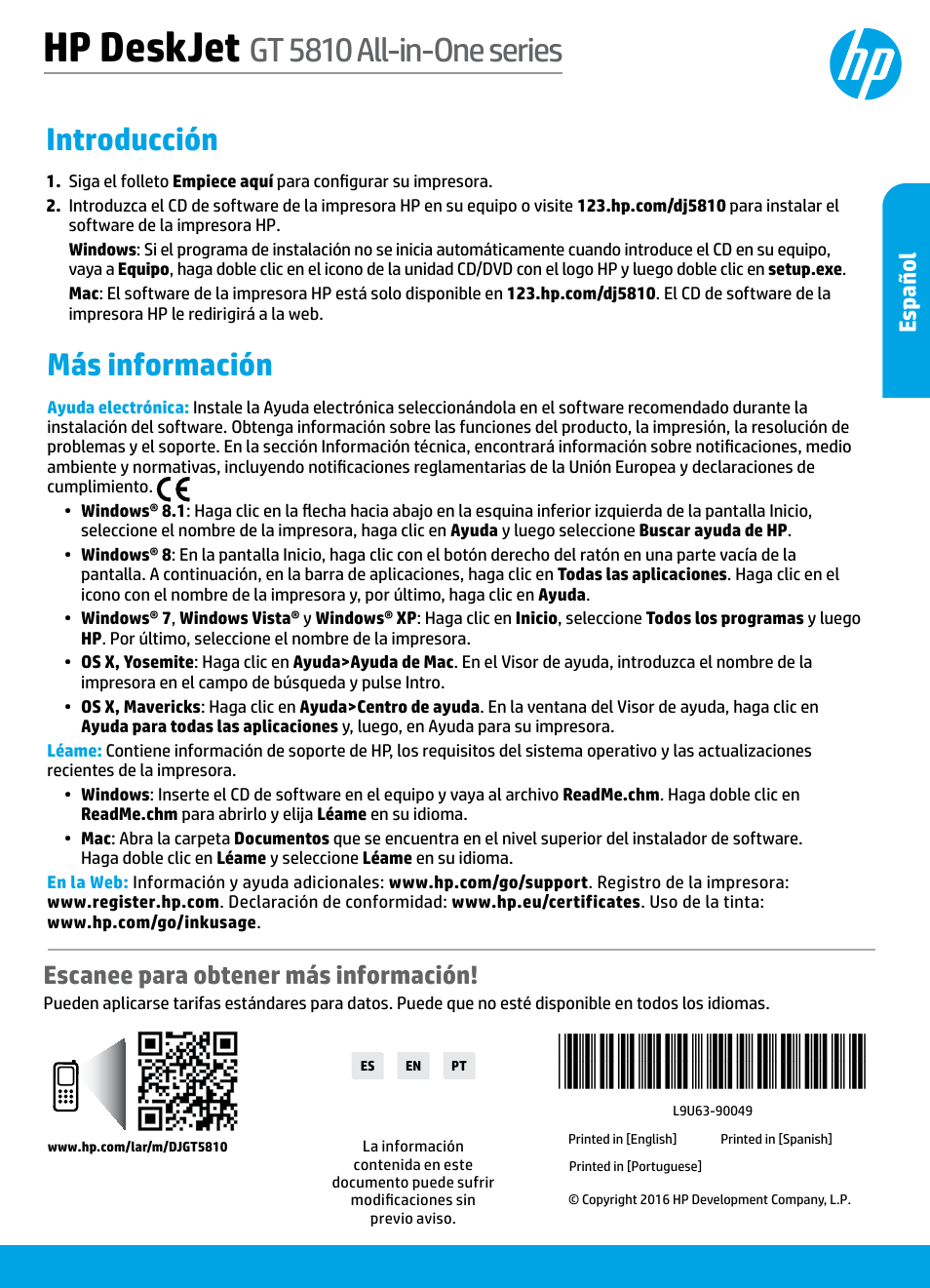 HP DeskJet GT 5810 User Manual | 18 pages