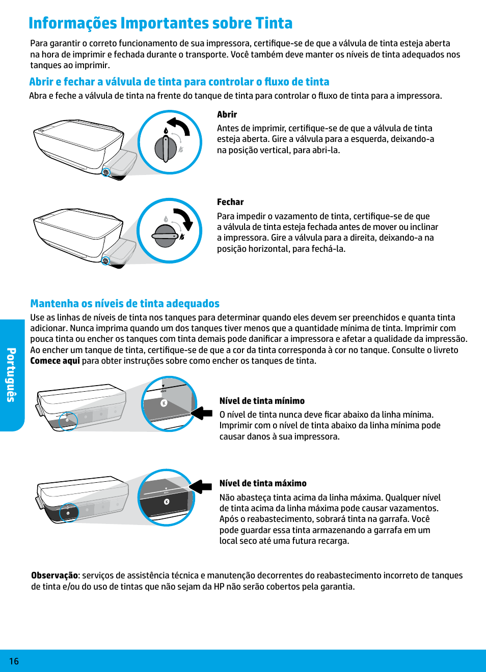 Informações importantes sobre tinta, Por tuguê s | HP DeskJet GT 5810 User Manual | Page 16 / 18