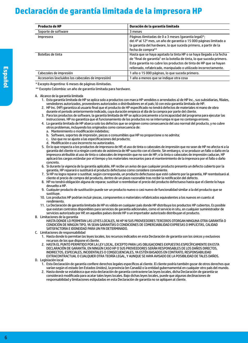 Es pañol | HP DeskJet GT 5810 User Manual | Page 6 / 18