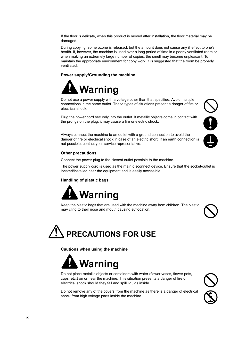 Warning, Precautions for use | TA Triumph-Adler DC 2218 User Manual | Page 11 / 114
