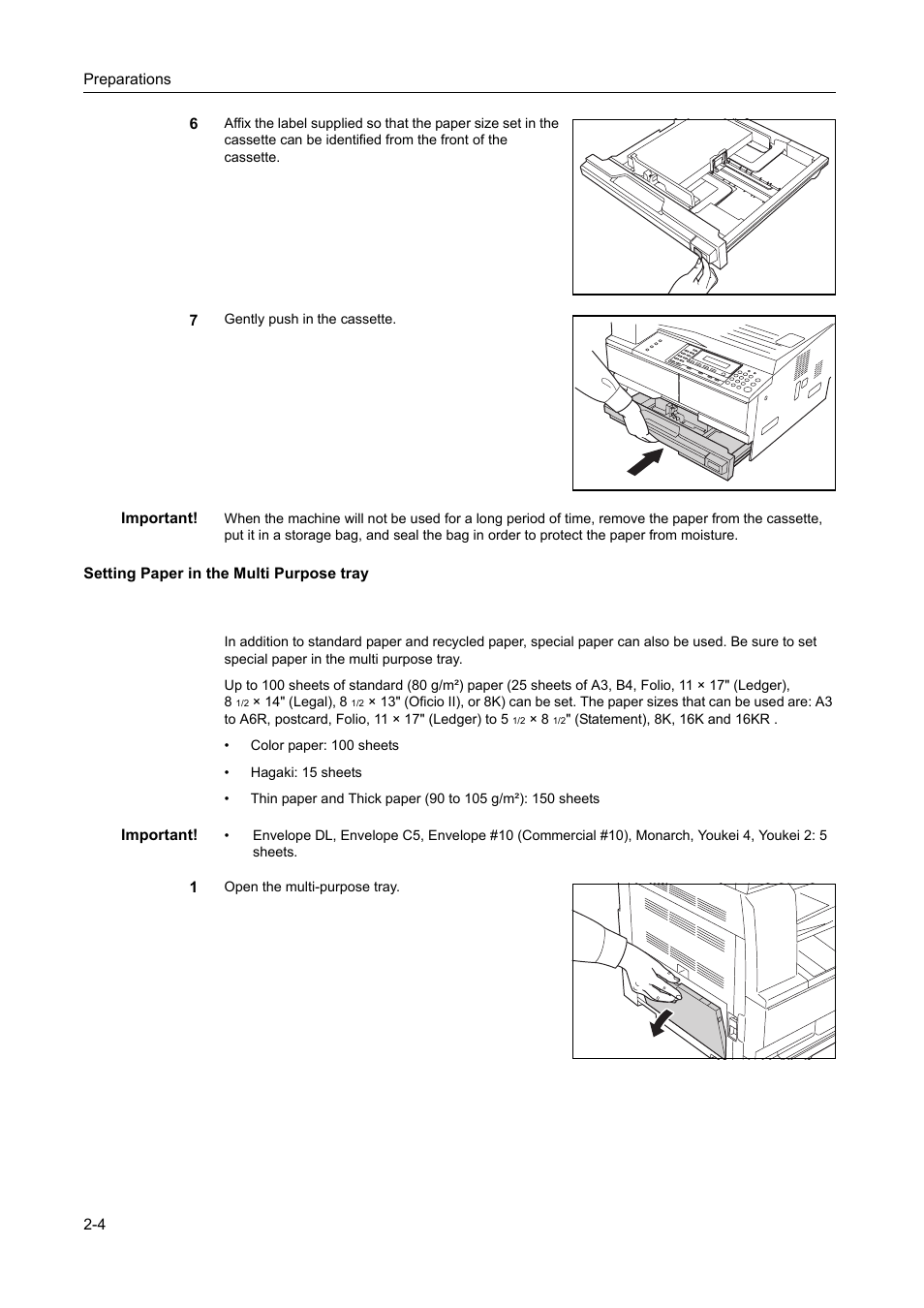 Setting paper in the multi purp, Ose tray, Setting paper in the multi purp+ -4 ose tray -4 | TA Triumph-Adler DC 2218 User Manual | Page 29 / 114