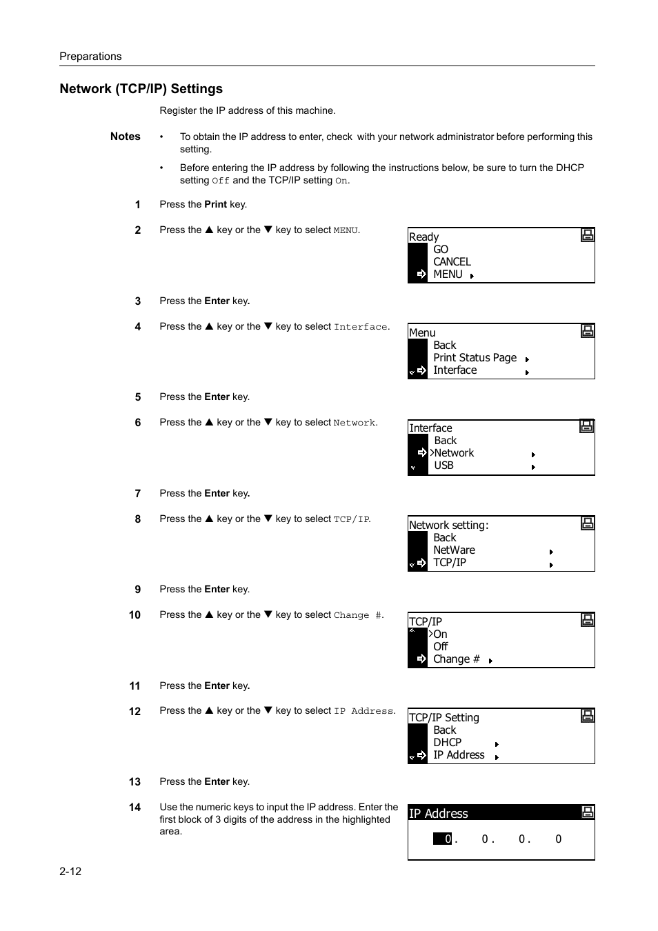 Network (tcp/ip) settings, Network (tcp/ip) settings -12 | TA Triumph-Adler DC 2218 User Manual | Page 37 / 114