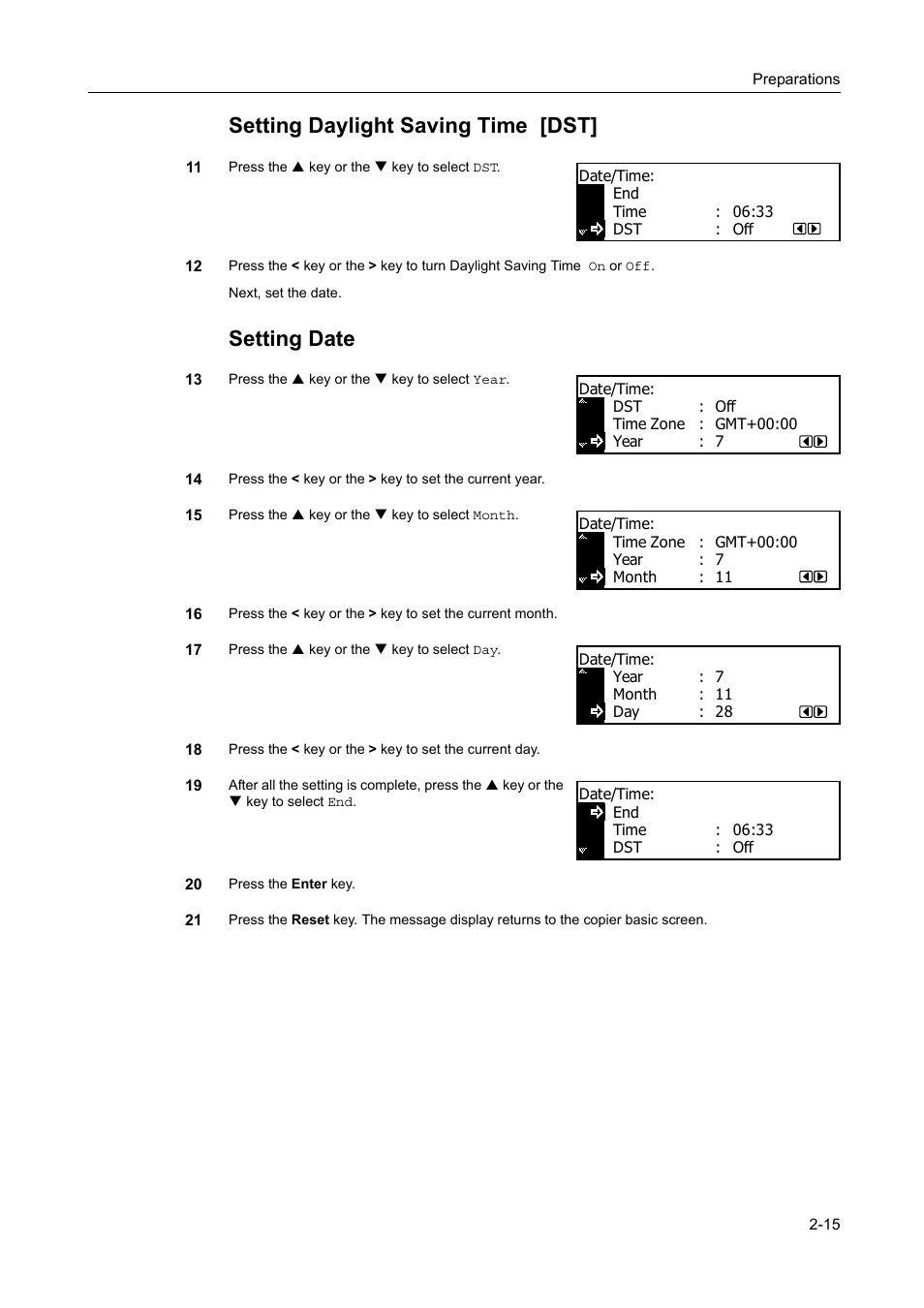 Setting daylight saving time [dst, Setting date | TA Triumph-Adler DC 2218 User Manual | Page 40 / 114
