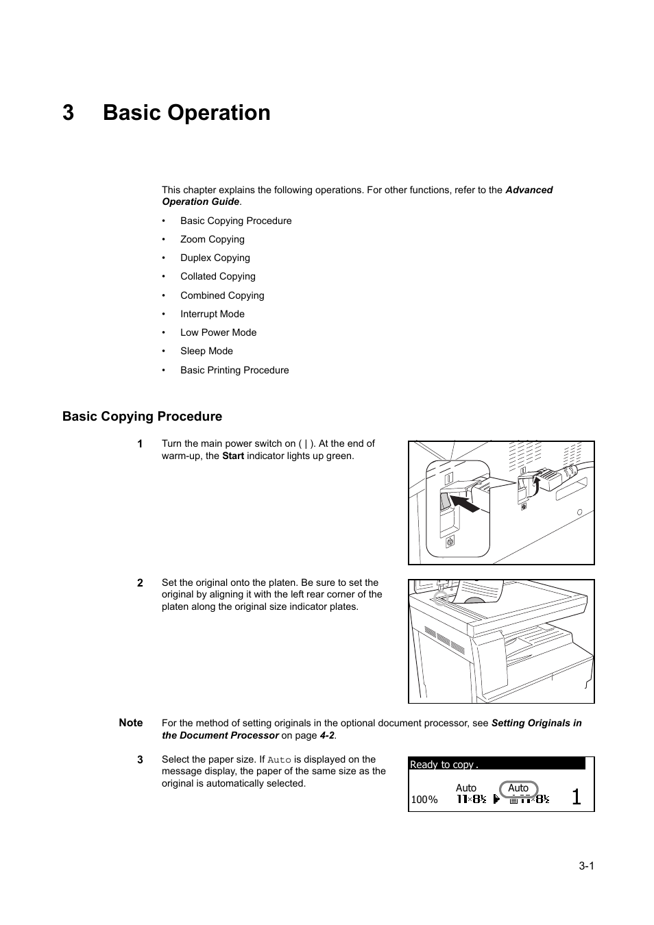 3 basic operation, Basic copying procedure, 3 basic | Operation, Basic copying procedure -1, 3basic operation | TA Triumph-Adler DC 2218 User Manual | Page 42 / 114